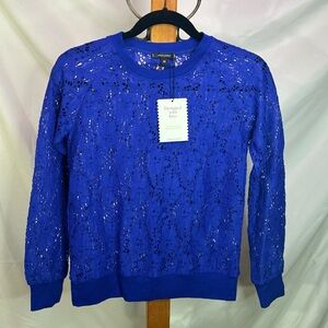 Stella & Dot Royal Blue Lace Long Sleeve Top Sweater, Feminine, Classic, Size XS